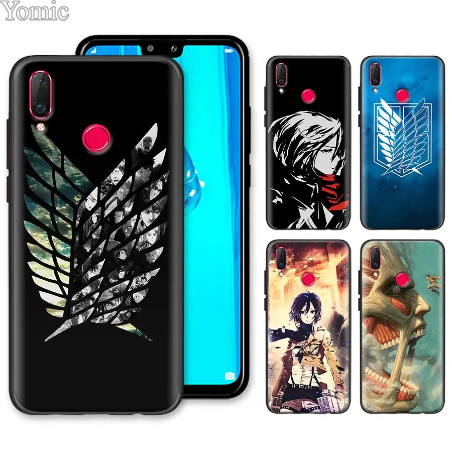 

Silicone Soft Case for Huawei Honor Y9 Y5 Y6 Y7 2019 Honor 10 20 Lite 8X 8A V20 Cover anime Attack On Titan girl Black TPU Case