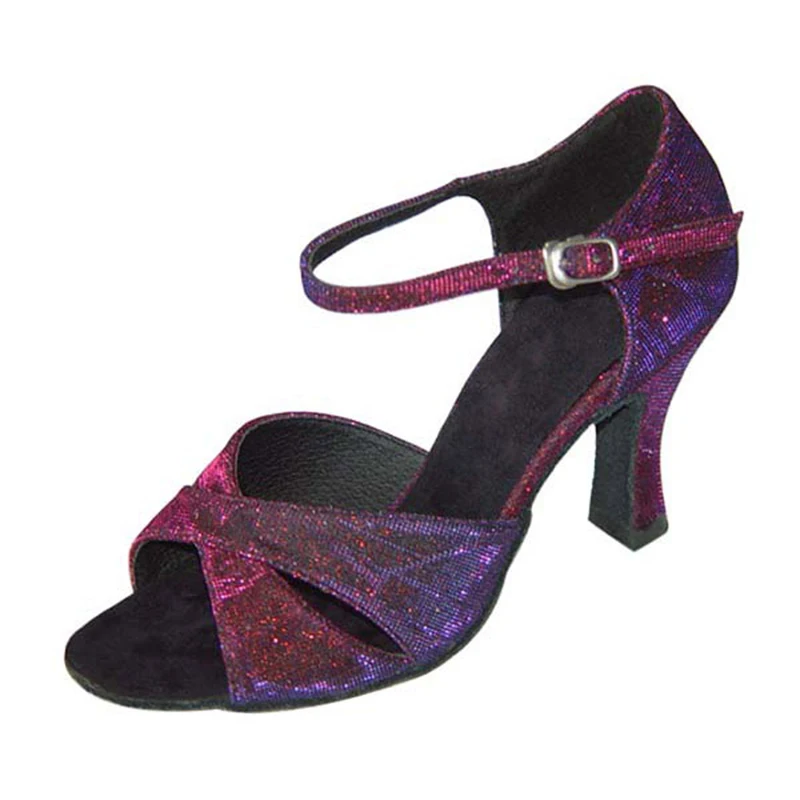 

Purple Khaki Black Red Gold Flash Color Zapatos De Baile Heel Height 8cm Satin Salsa Latin Professional Dance Shoes Women L-044