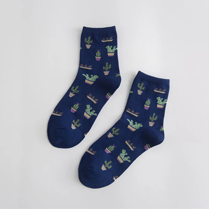 Moonbiffy/1 пара, модные женские носки с кактусами, С КАКТУСОМ, Harajuku, удобные, милые, хлопковые носки для девочек - Цвет: Blue