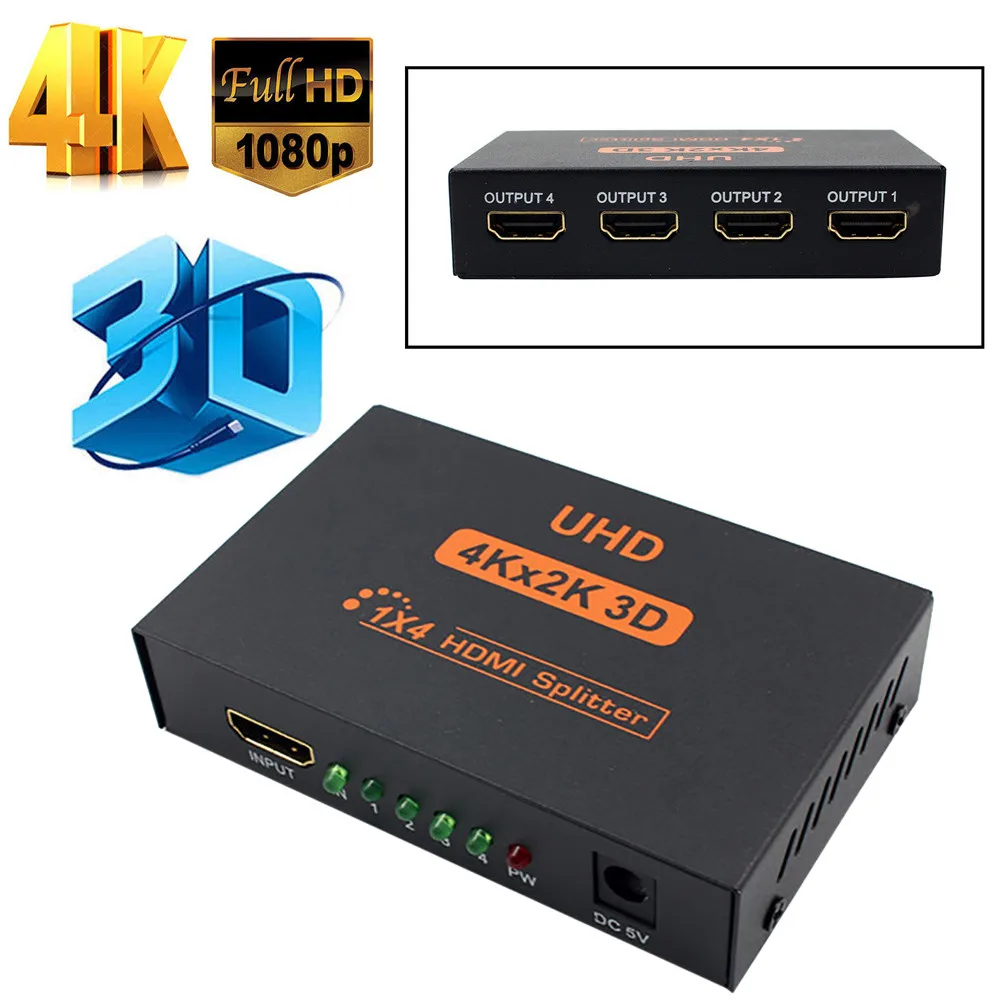 НОВЫЙ Ультра HD 4 K 4 порта HDMI сплиттер 1x4 репитер усилитель 1080 P 3D концентратор 1 в 4 выход для ноутбука Macbook смартфон ПК 30
