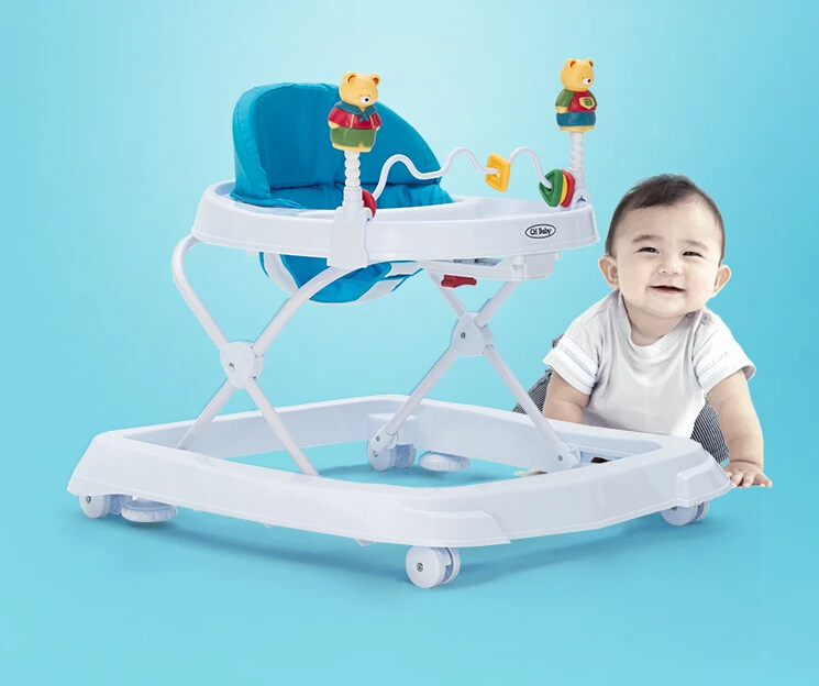 

Anti Rollover Foldable Baby Walker With Wheels Can Brake Cartoon Style Durable Baby Children Activity Adjustable Walkers