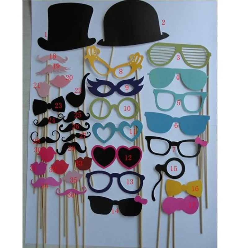 36pcs Photo Booth Props Funny Fun DIY Mask Glasses Mustache Lip On A Stick Photobooth Props Birthday Wedding Party Supplies (4)