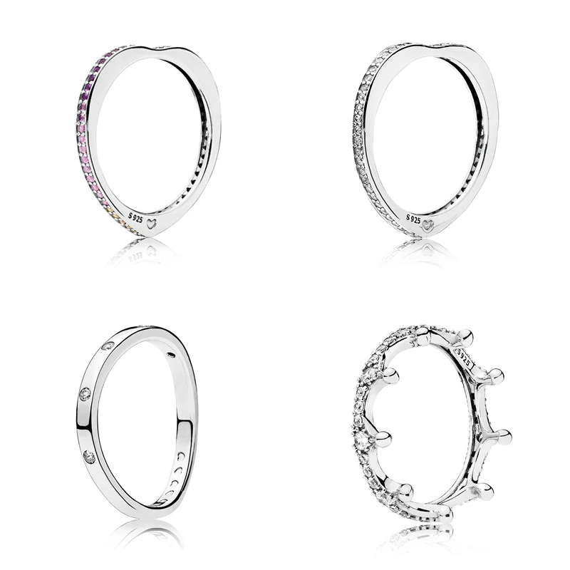 

New 925 Sterling Silver Ring Rainbow Arcs of Love Enchanted Crown Rings For Women Wedding Party Gift Fine Pandora Jewelry