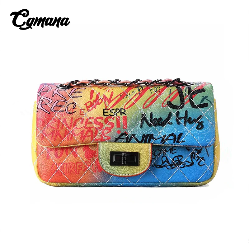 

Graffiti Chain Bags 2019 New Luxury Women Bags designer Shoulder Bags Fashion Large Travel Brand Crossbady Women Bag sac a main