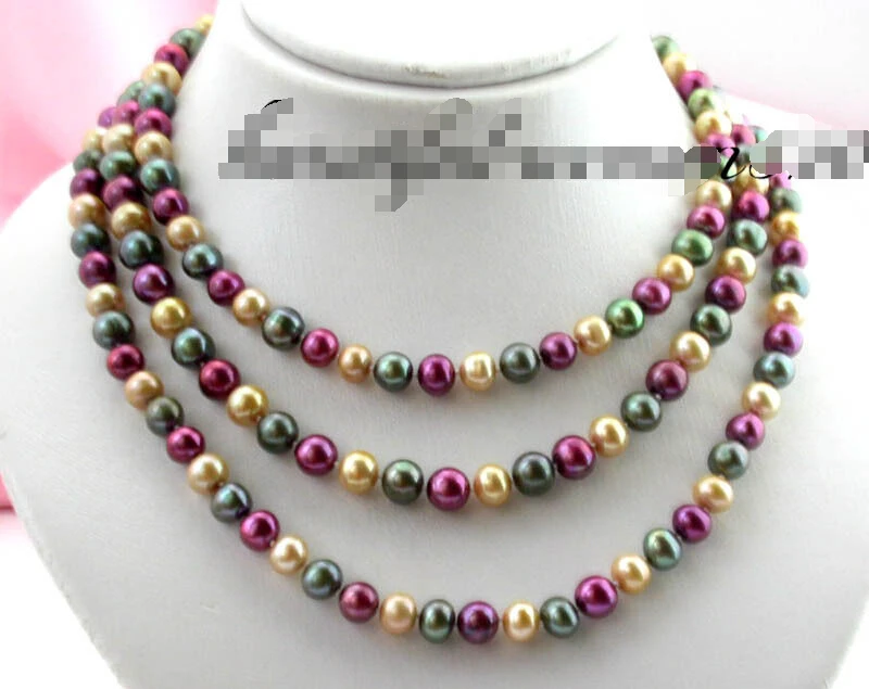 

z1650 50" 9mm purple green champagne fw pearl necklace AAA