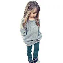 Одежда серого цвета для маленьких девочек теплая футболка с длинными рукавами+ длинные штаны 1 комплект, Лидер продаж года, Прямая поставка, ST26