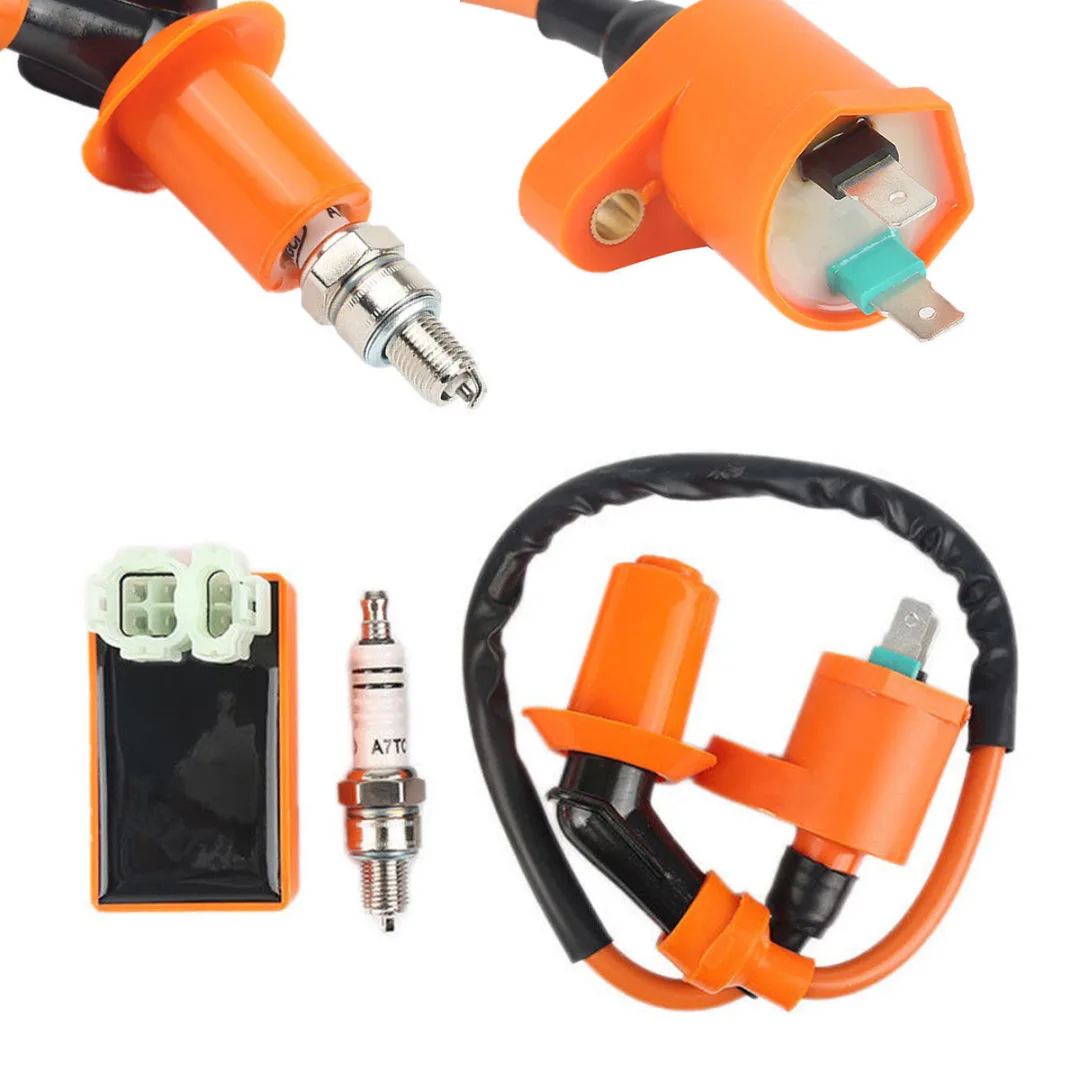 For 4-stroke Scooter Parts 1pc 54cm Racing CDI Box + Spark Plug + Ignition Coil Support GY6 50/125/150CC Model Mayitr