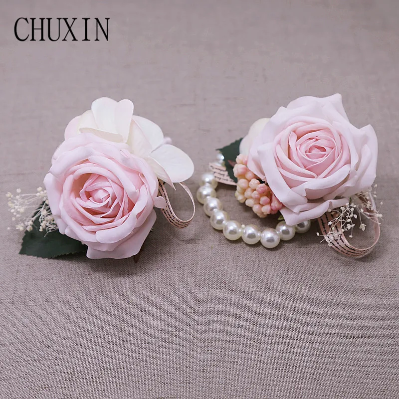 

High-end simulation silk wrist flower brooch Wedding banquet groom boutonniere Bride bridesmaid wrist flower 1pc