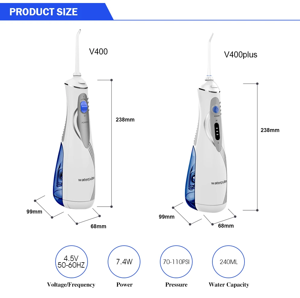 Waterpulse V400 Мощность 240 мл Стоматологический Ирригатор Уход за полостью рта зубная щетка Ирригатор для полости рта зубная нить струи воды