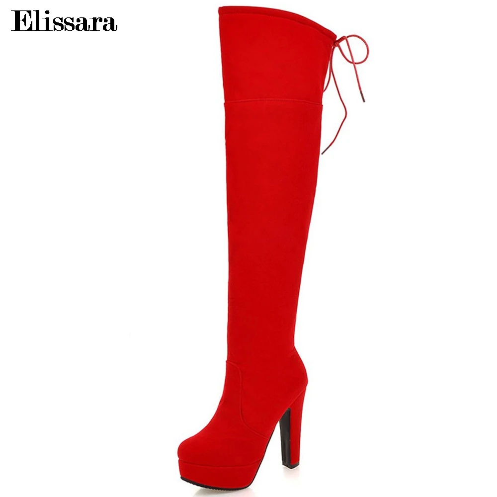 

Elissara Women High Heels Over The Knee Boots Women Fashion Zip Platform Winter Warm Long Boots Shoes Plus Size 33-43