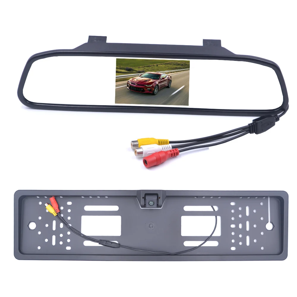 

4.3 Inches HD Car Rearview Mirror Monitor Display EU Car License Plate Frame Reverse Camera For Vehicle Reversing Parking Assist