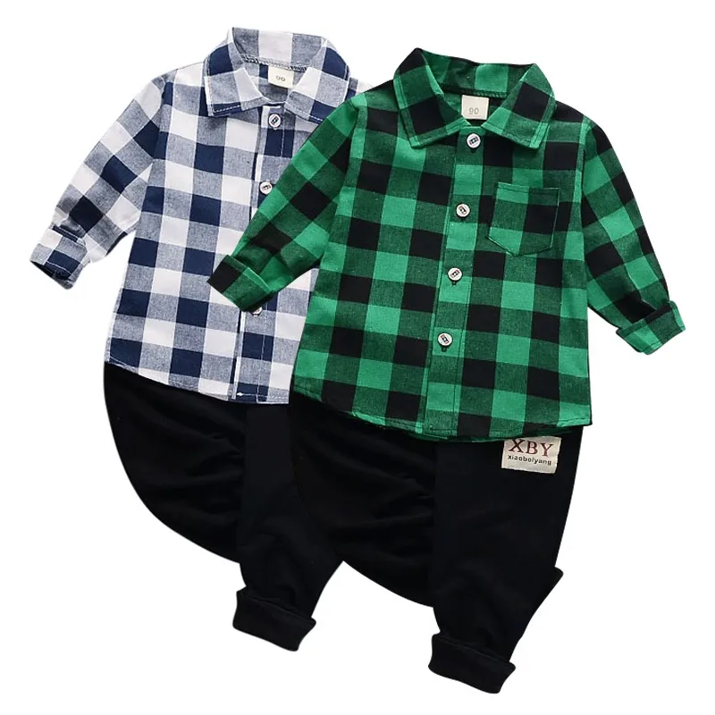 

Stylish Boys Kids Children Cotton Plaid Fashion Casual Long Sleeve Turn-Down Collar Single Breasted New Sets