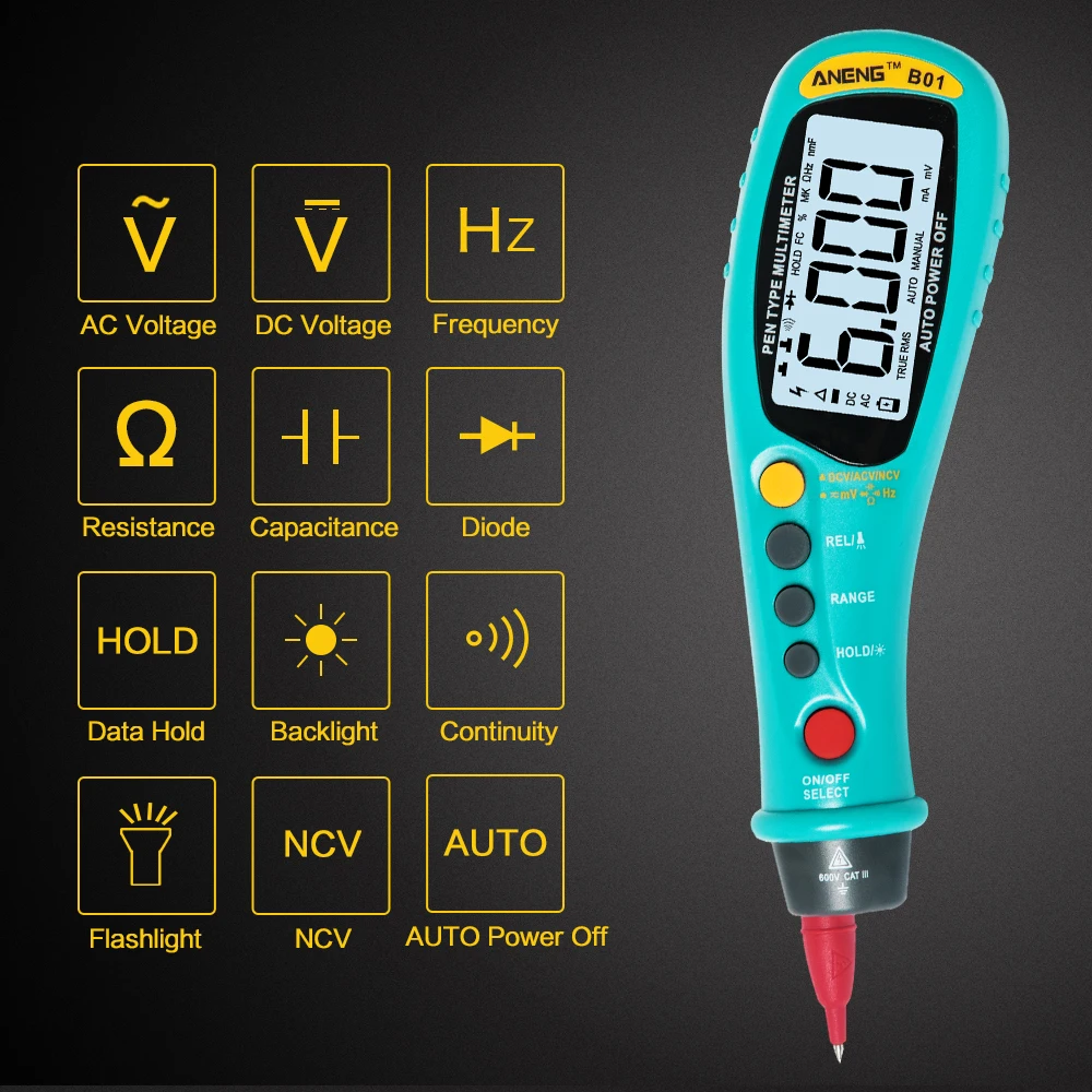 

B01 Pen LCD Digital Multimeter Auto Rang Electric 6000 Counts AC/DC Voltmeter Frequency Current multi meter Transitor Tester