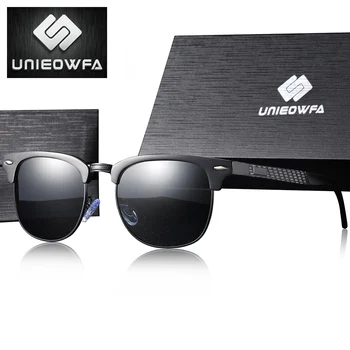 

UNIEOWFA Male Semi Rimless Retro Rivet Sunglasses Men Polarized Aluminum Magnesium Vintage Sun Glasses For Men Polaroid UV400