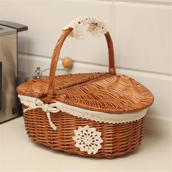 

Hand Made Bamboo Car Basket Camping Picnic Basket Shopping Storage Hamper Storager Wooden Color Car Trunk Basket