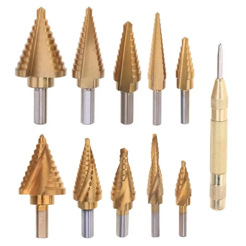 

5pcs/set Large Cobalt Step Drill Bit HSS Step Titanium Core Drill Multiple Hole Cutter Drill Bit Set Power Tool