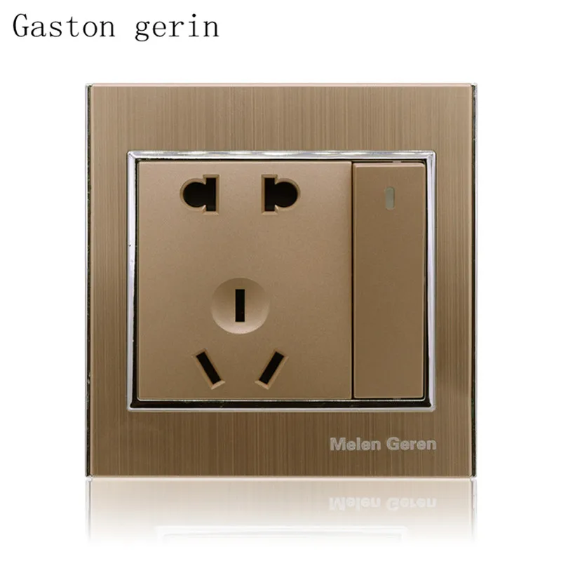 

Multifunction Electric Wall Socket Push Button 1 Gang Luxury Brushed Golden 10A AC Power Outlet Panel Wall Charger Dock Socket