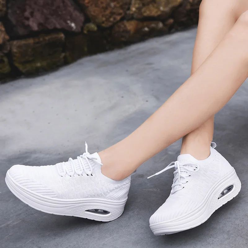 

Women Sneakers 2019 Breathable Vulcanize Shoes Mesh Swing Wedges Casual Shoes Tenis Feminino Footwear White Platform Women Shoes