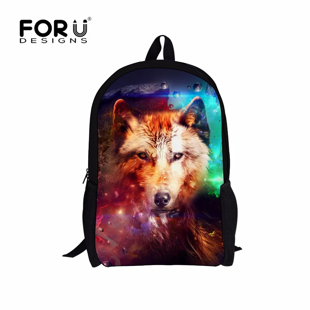 

FORUDESIGNS Hot 3D Wolf Children School Backpacks Cool Zoo Animal Husky Dog Backpack for Boys Kids Mochila Men Travel Rucksack