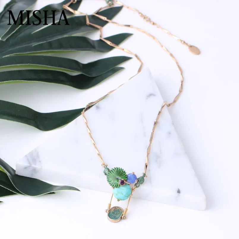 

MISHA Retro Luxury Necklace Enamel Glaze Ladies Pyramid Styling Necklace Fine Jewelry Party Daily Jewelry Accessories L511