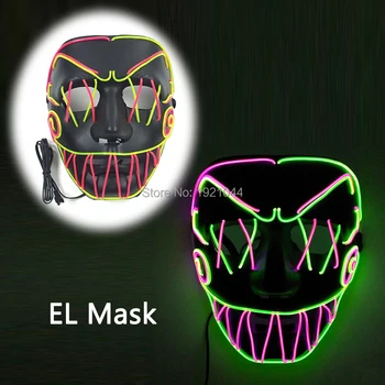 

New style Horror Party Decorative Face Masks Halween LED Luminous Mask EL Wire Flash Mask with 3V Battery Driver