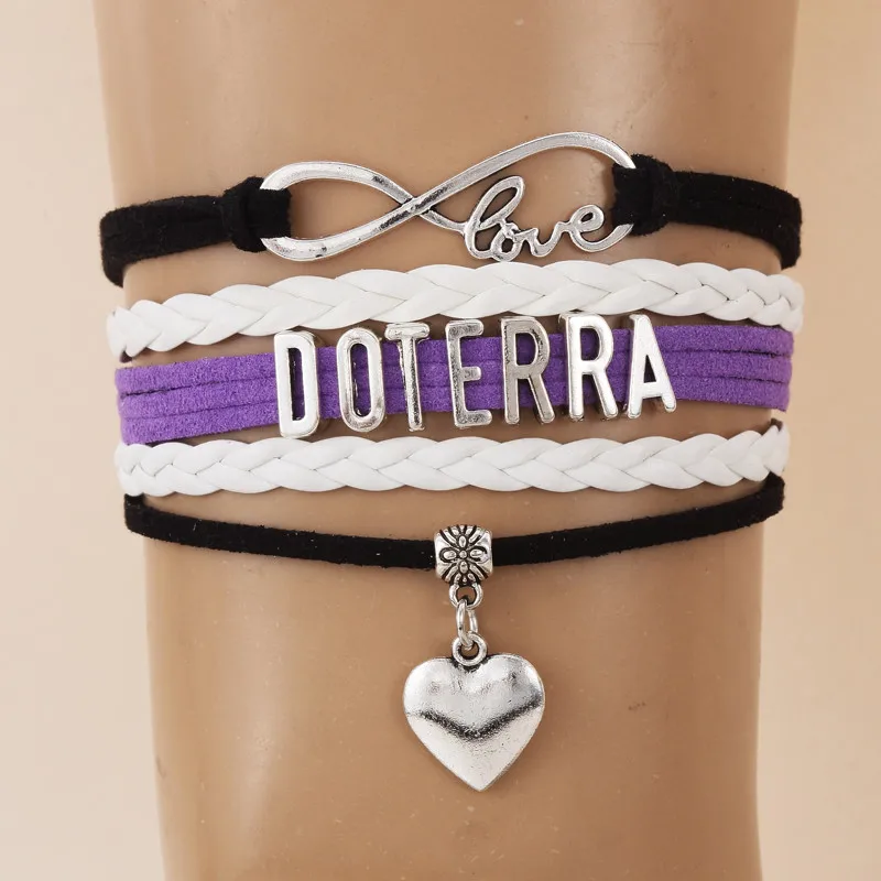 

(10pcs/lot) Infinity Love DOTERRA Bracelet Heart Charm Leather Rope Wrap Handmade Bracelets & Bangles For Women Men Jewelry