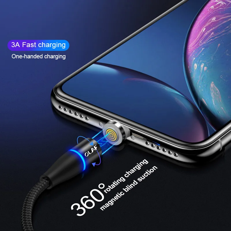 Магнитный usb кабель OLAF 3A Micro USB Type C для iPhone XR Samsung S9 Huawei Xiaomi быстрой зарядки 3 0|Кабели