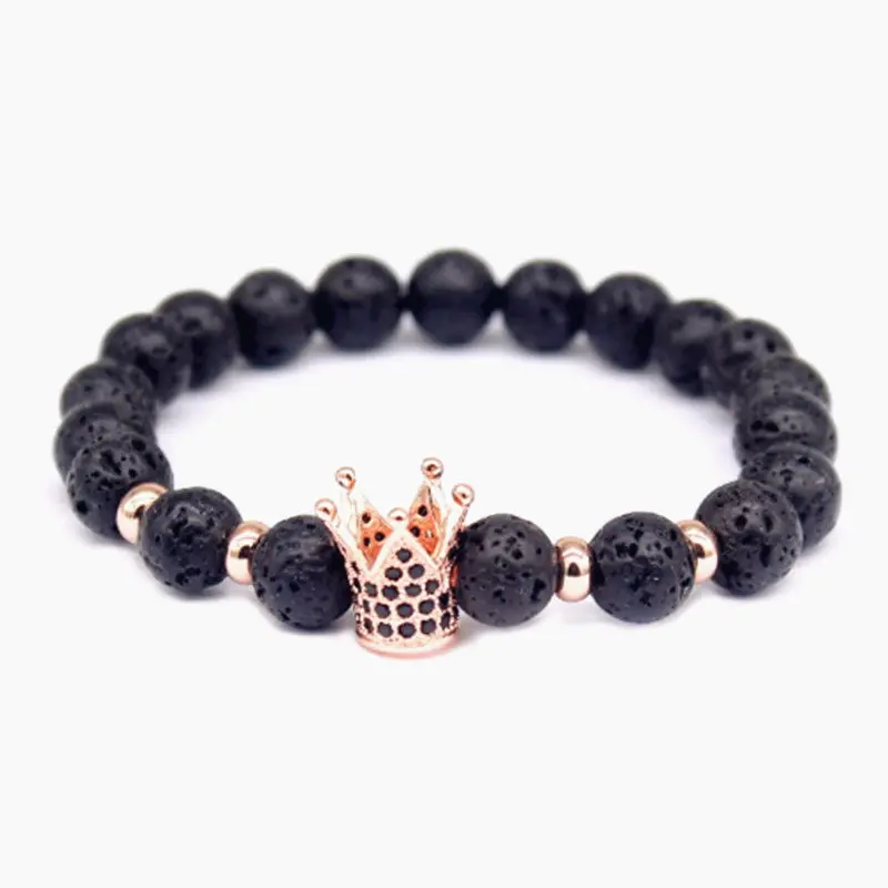 MKENDN Оптовые Lava Stone Pave CZ Корона и шлем Шарм браслет для мужчин женщин ювелирные