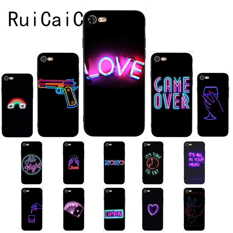 RuiCaiCa черный фон флуоресцентный ТПУ чехол для телефона iPhone 8 7 6 6S 6Plus X XS MAX 5 5S SE XR Fundas