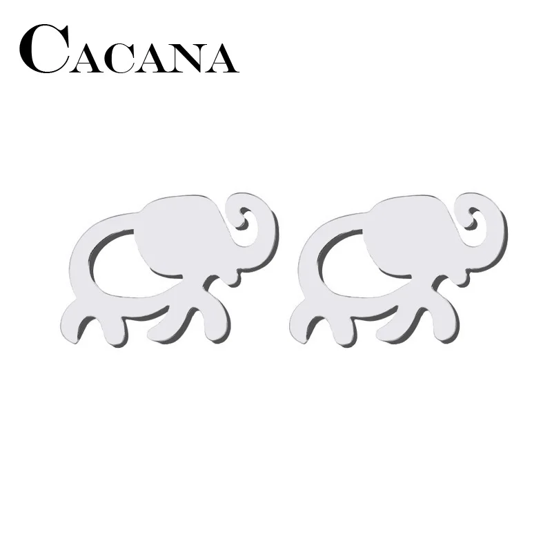 CACANA Stainless Steel Stud Earring For Women Man African Elephant Gold And Silver Color Lover's Engagement Jewelry
