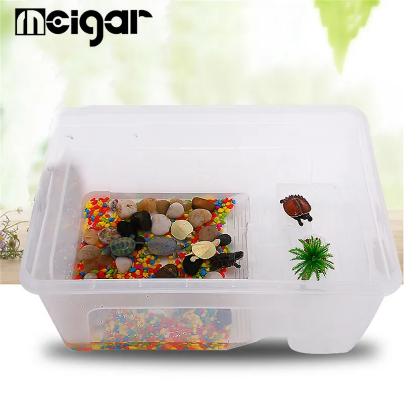 

Plastic Transparent Fish Tank Insect Reptile Breeding Feeding Box Large Capacity Aquarium Habitat Tub Turtle Tank Platform S/M/L