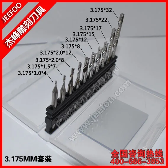 

10pcs/set 3.175mm Acrylic Engraving Tool Solid Carbide single Flute Sprial Bit cnc milling cutter/router bits/endmills A series