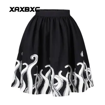 

007 NEW Summer Sexy Girl Princess Bubble Skirt Octopus Moon Galaxy 3D Prints Skater Pleated Knee Midi Women Skirt