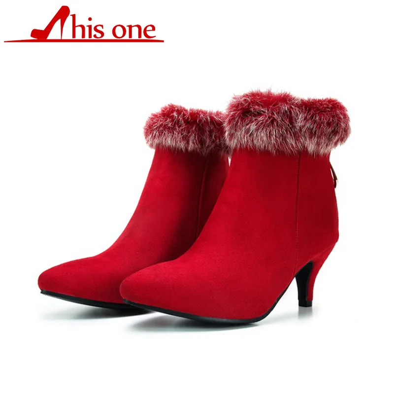 

Winter Women Ankle Boots pointed toe Boots Autumn Martin Boots Zipper heel high boots Shoes big black 48 2019