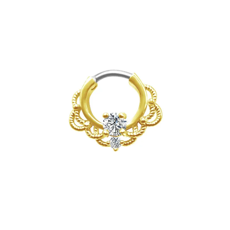 Sexy Women's Nose Rings Septums Clicker Click-on Piercing Nose Stainless Steel Cubic Zirconia 16G 8mm Silver Gold High Quality 5