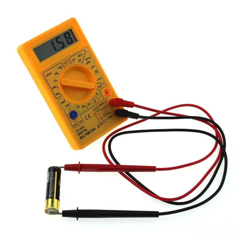 WHDZ DT832 цифровой мультиметр AC DC Вольтметр Амперметр Ом автоматический тестер полярности зуммер диагностический зонд желтый
