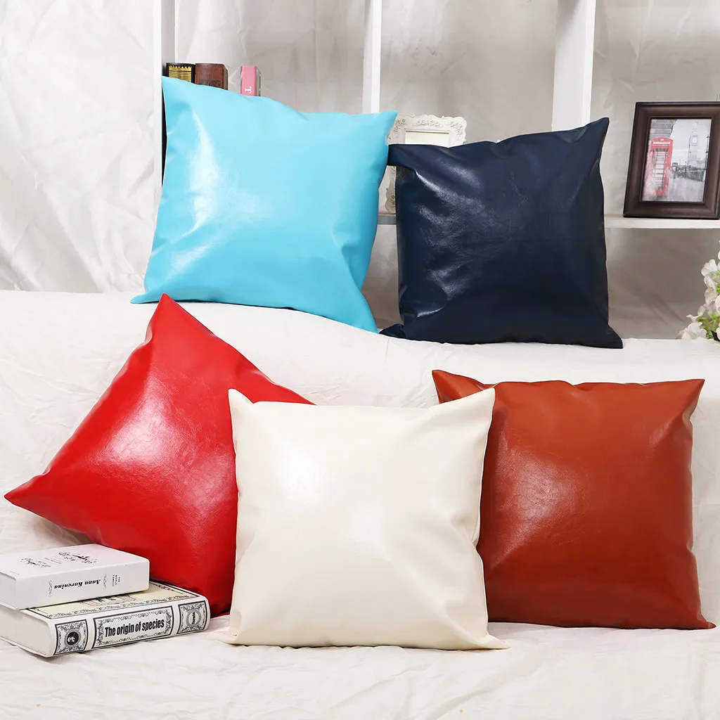 Искусственного кожаные чехлы на подголовники наволочка подушки для дивана домашний декор одноцветное Цвет размером 45*45 см d90617