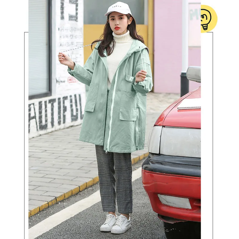 Autumn Loosen Long Jacket Women Hooded Windbreaker Women Coat Spring Women Casual Bomber Jacket College Women's Jacket Large