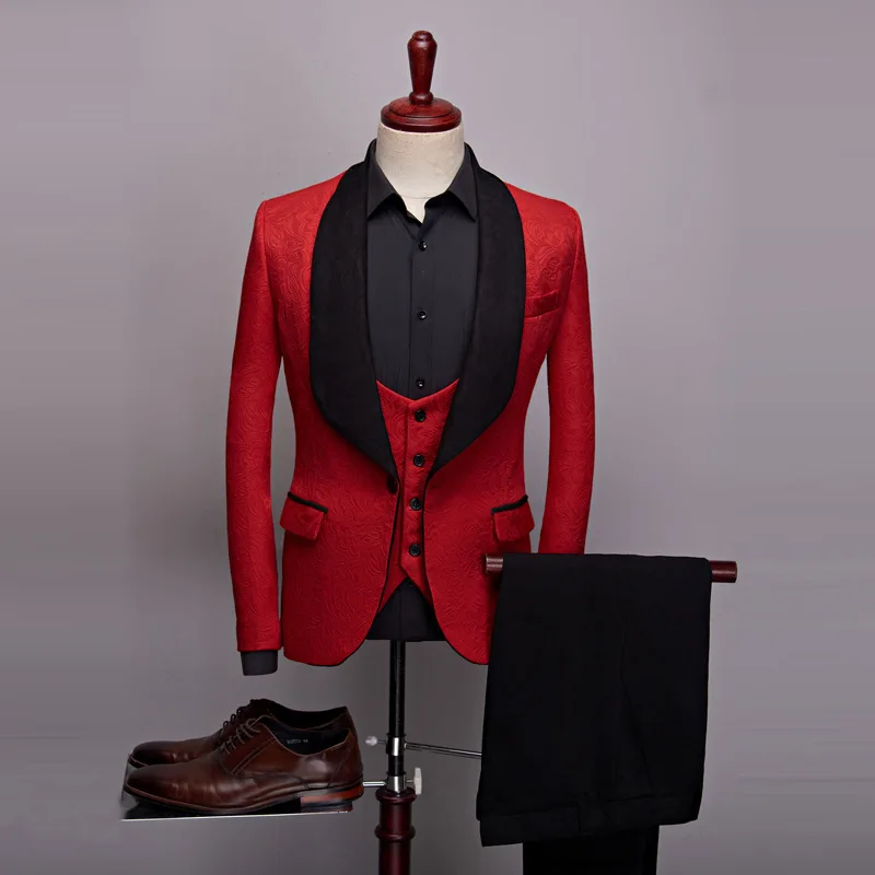

European and American men's fashion jacquard green three-piece suit set costumes men's casual suit men suits for wedding
