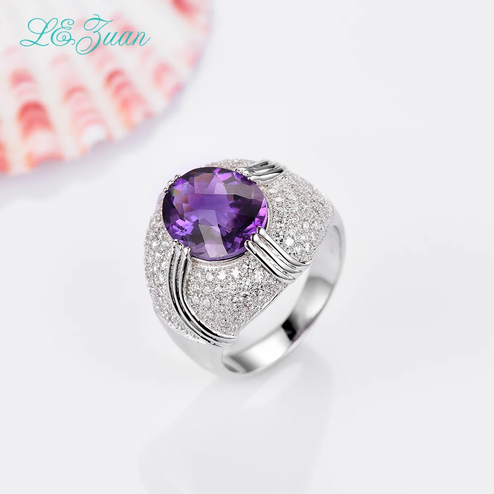 

I&zuan 4.86ct Natural Amethyst Rings 100% 925 Sterling Silver Jewelry Checkerboard Cut Gemstone Ring For Women