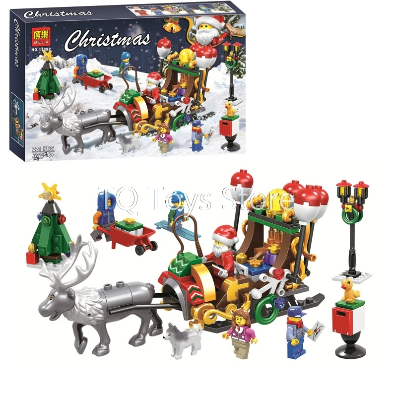 

Bela 221Pcs Christmas Sleigh Reindeer Diy Building Block Set Santa Claus Figure Brick Kids Toys Gift