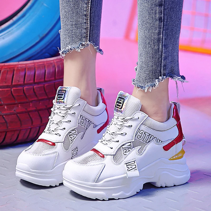 

Summer Women Platform Sneakers 9cm High Heels Casual Shoes Running Shoes Platform Wedges Trainer Mesh Breathable Chunky Sneakers