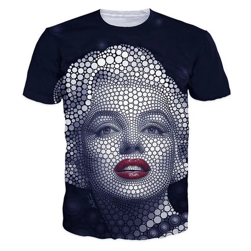 Creative Design 3D Printed T Shirts Women Marilyn Monroe Sexy Red Lips