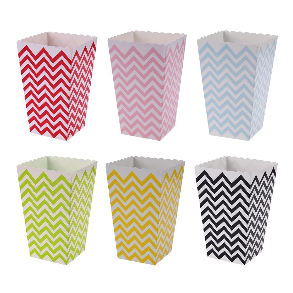 

12pcs Popcorn Boxes Wave Pattern Folding Candy Boxes for Kids Birthday Party Wedding Decoration Boxes Bags Party Gifts