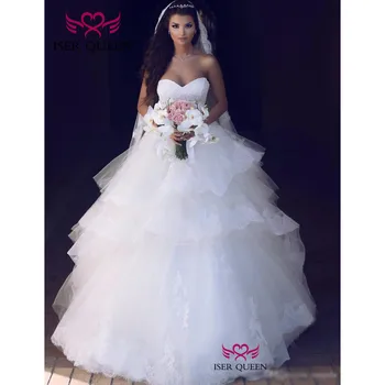

Sexy Sweetheart Neckline Delicate Embroidered Lace on Net Tiered Sheer Bridal Dress Wedding Pure White Robes Mariage w0285