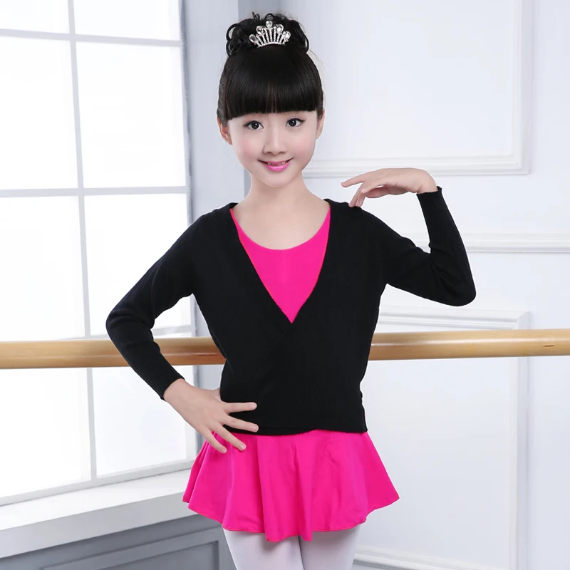 

New Winter Autumn Warm Long Sleeve Waist Belt Sweater Child Girls Kids Ballet Dance Wrap Cross Tops