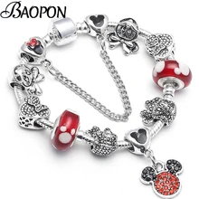 Серебряный Микки Минни шарм браслеты с милым Марано Бусины Подходят тонкий браслет для детей специальный подарок дропшиппинг