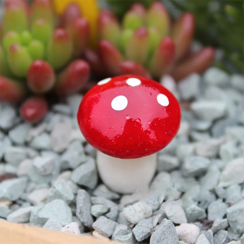 10 шт. красный гриб рисунок декоративный мини-сказочный сад мультфильм скульптура в виде здания миниатюрный мох украшения смолы ремесло TNB007