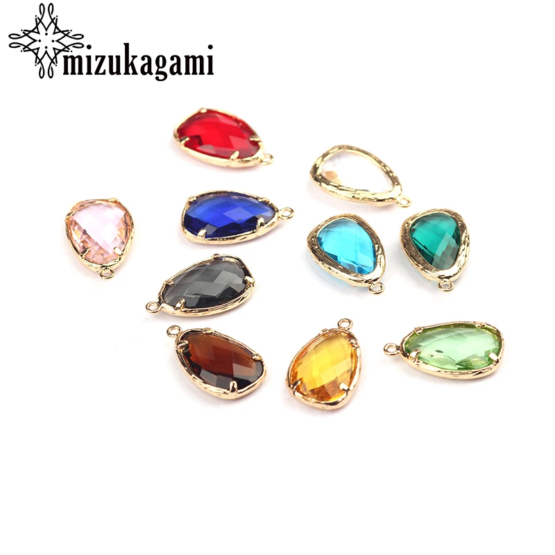 

13*22mm 10pcs/lot Crystal Birthstones Charms Alloy Gold Tear Water Drop Shape Pendant For Living Memory Locket DIY Accessories