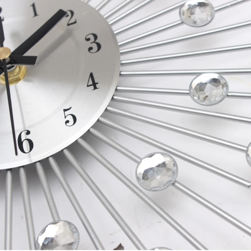 Online Metall Wanduhr Mode Moderne Dekoration Uhr Mit Strass Mode Luxus Wohnzimmer Kunst Uhr Silber